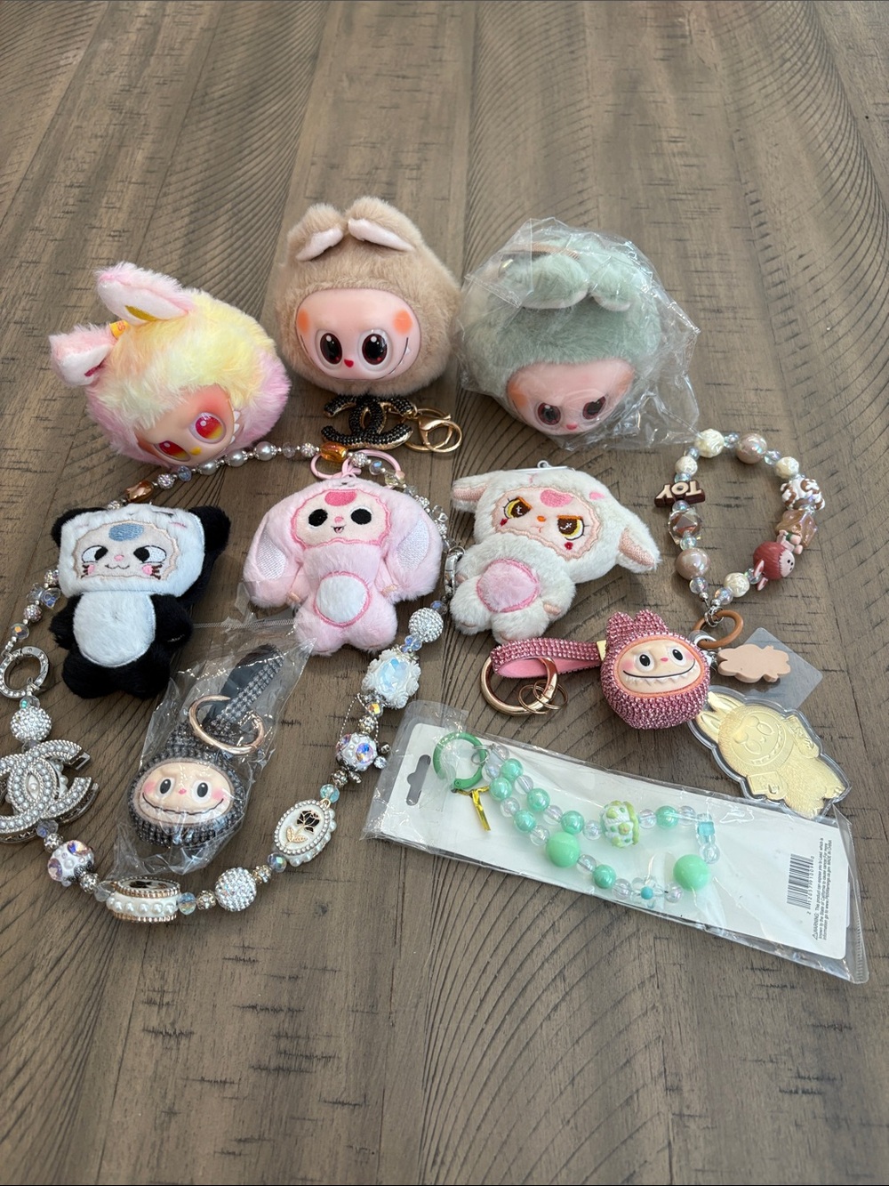 Plush assortment Keychain Bag Charm - Pink, Beige, Mint 757